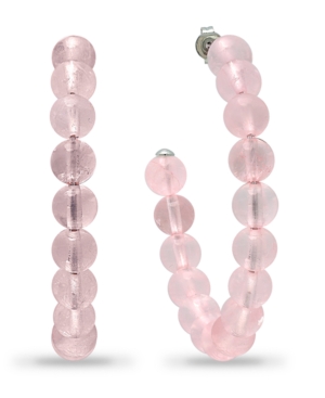 image of Genuine Stone Bead Hoops in Fine Silver Plate, 1 3/4