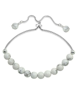 Genuine Stone Bead Adjustable Bracelet in Silver Plate