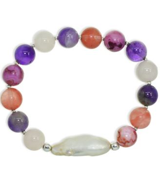 Genuine Stone Bead Biwa Pearl Stretch Bracelet