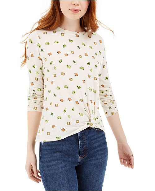 Self Esteem Juniors Avocado Toast Printed Twist Front T Shirt