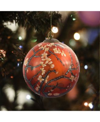 La Pastiche by Overstockart Branches of An Almond Tree in Blossom, Red Hand Painted Glass Ornament by Vincent Van Gogh, 3.5" x 3.5", 3.5" x 3.5"