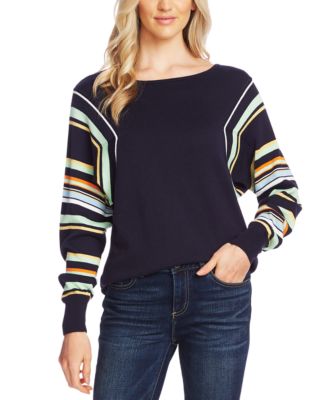 Vince Camuto Striped-Sleeve Sweater - Macy's