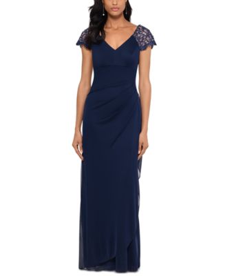 XSCAPE Lace-Sleeve Chiffon Gown - Macy's