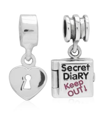Rhona Sutton - Children's Secret Diary Heart Lock Drop Charms - Set of 2 in Sterling Silver