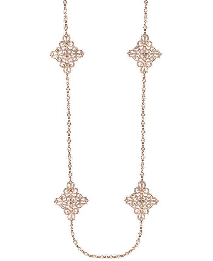 Rhona Sutton - Crystal Four Point Medallion Opera Necklace in 14k Rose Gold Over Sterling Silver