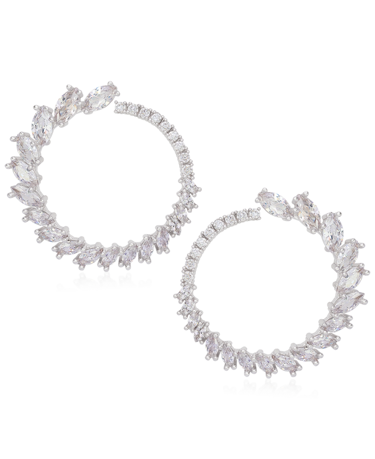 Sterling Silver Marquise Crystal Wrap Hoop Earrings - Silver