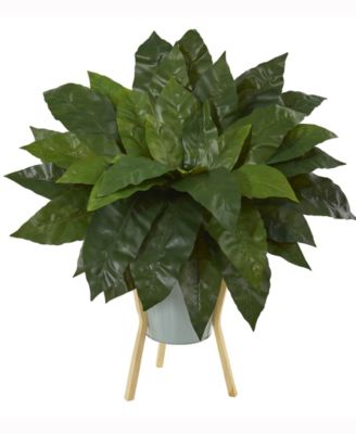 Nearly Natural - 25in. Bird's Nest Fern Artificial Plant in Green Planter with Stand