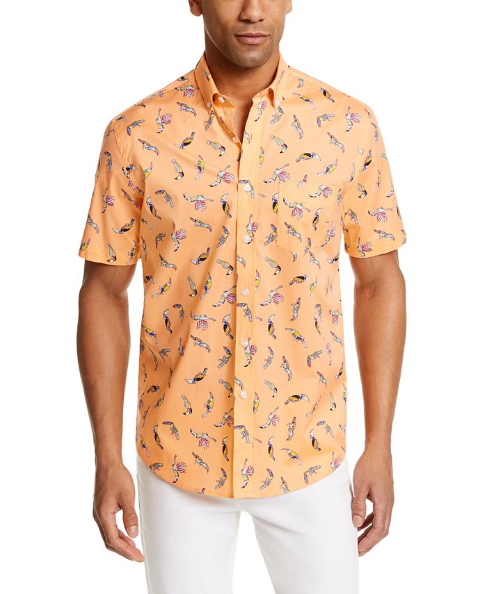 Mens Bird Print Button Up