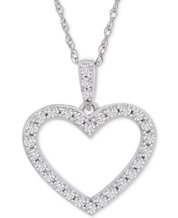 Macy's Diamond Heart Pendant Necklace (1/2 ct. t.w.) in 14k White Gold ...
