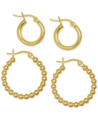 And Now This 2-Pc. Set Polished Small Hoop & Beaded Hoop Earrings in Gold-Plate or Silver Plate
