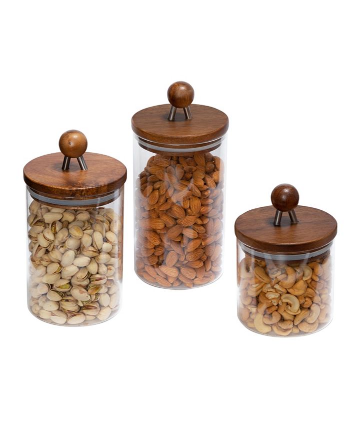 3-Pc. Acacia Top Glass Kitchen Canister Set