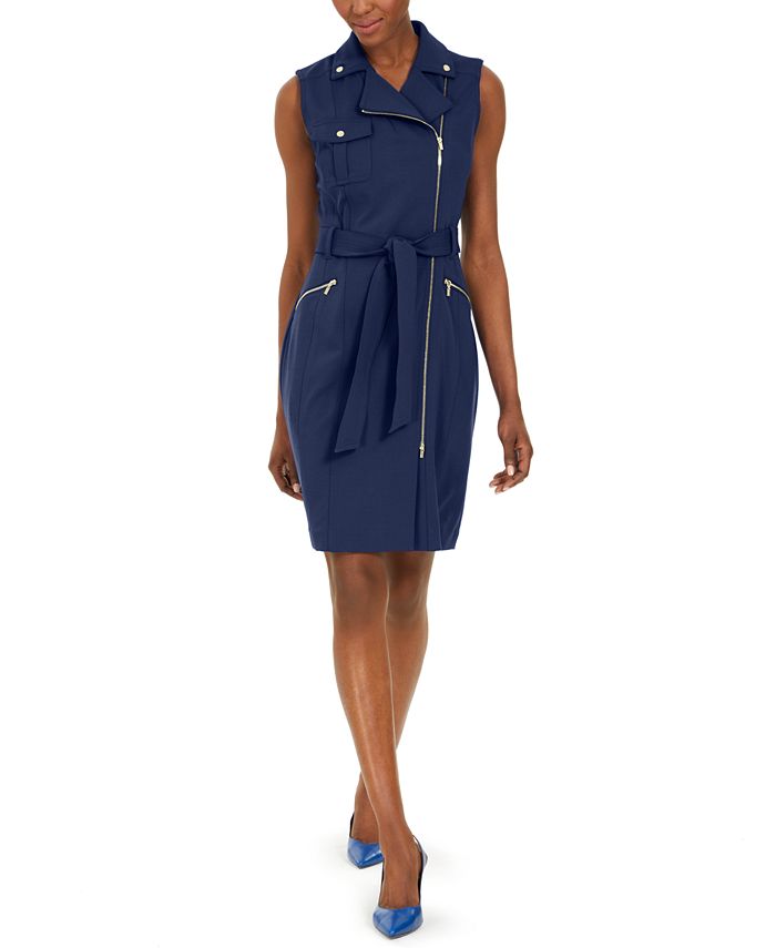 Calvin Klein Petite Sleeveless Moto Sheath Dress - Macy'S