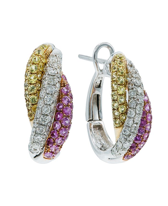 Macy's - Yellow Sapphire (5/8 ct. t.w.) and Pink Sapphire (5/8 ct. t.w.) and Diamonds (5/8  ct. t.w.) Earrings Set in 14k White Gold
