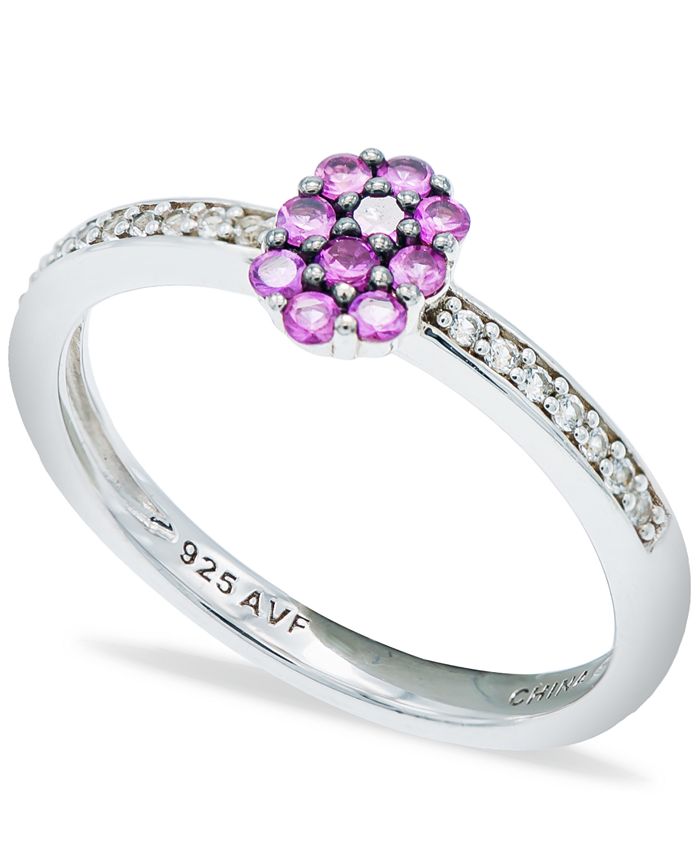 Macy's - Pink Sapphire (1/3 ct. t.w.) Diamond (1/20 ct. t.w.) Stackable Ring  in Sterling Silver