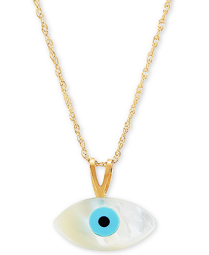 Macy's MotherofPearl & Enamel Evil Eye 18" Pendant Necklace in 10k