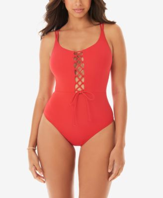 lace up front one piece swimsuit