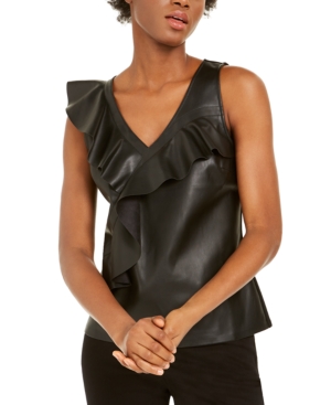 image of Inc Ruffled Faux-Leather Top, Created for Macy-s