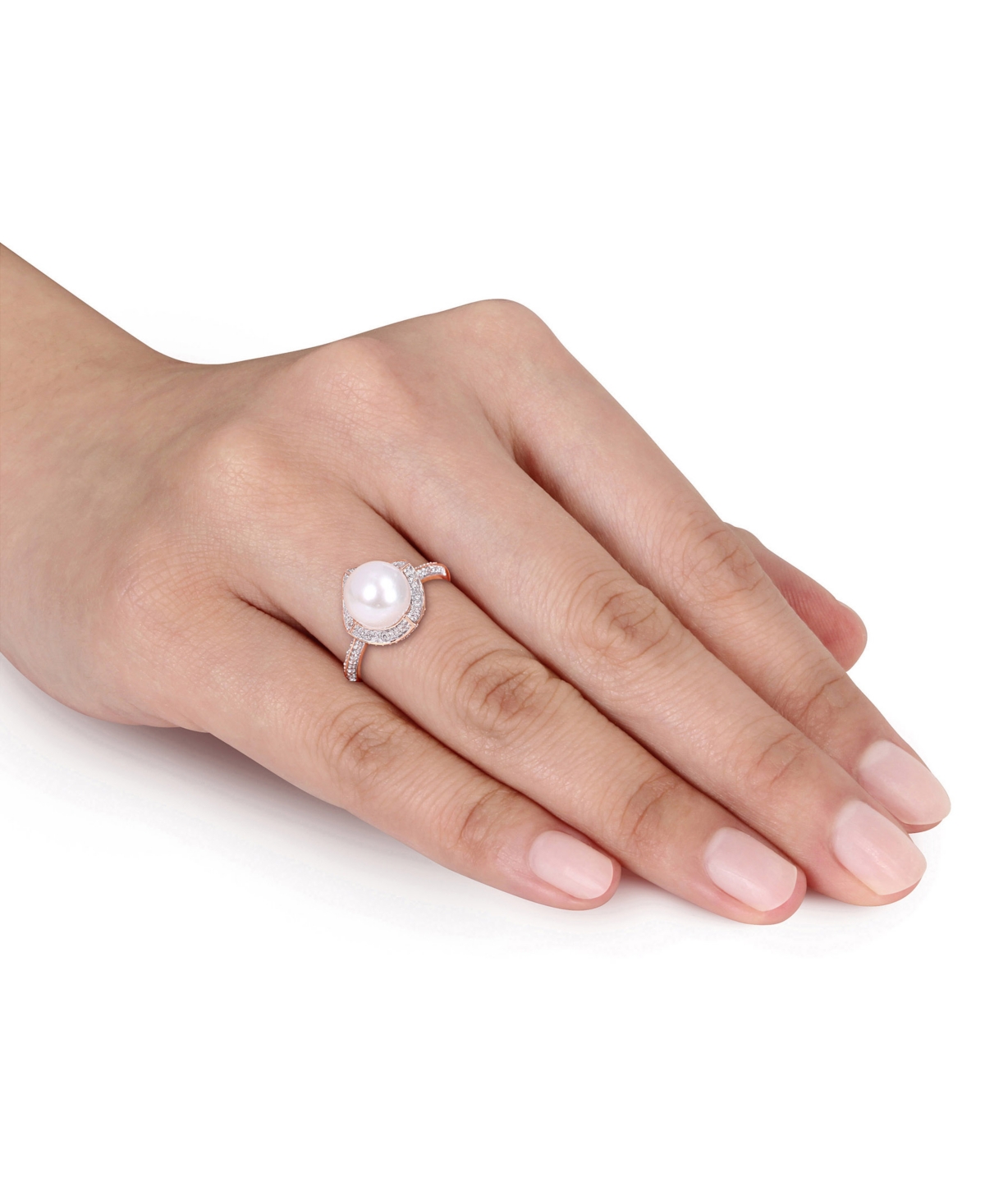 Freshwater Cultured Pearl (8.5-9mm) and Diamond (1/4 ct. t.w.) Vintage Halo Ring in 10kGold - Rose
