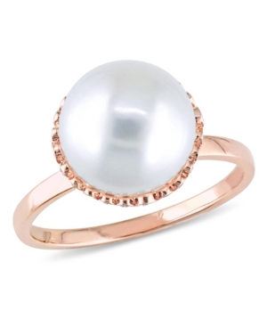 image of Freshwater Cultured Pearl (9.5-10mm) and Diamond (1/4 ct. t.w.) Cocktail Ring in 14k Rose Gold