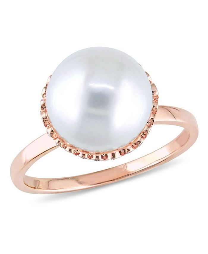 Macy's - Freshwater Cultured Pearl (9.5-10mm) and Diamond (1/4 ct. t.w.) Cocktail Ring in 14k Rose Gold