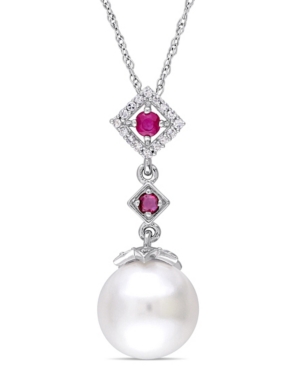 image of Freshwater Cultured Pearl (10-10.5mm), Ruby (1/8 ct. t.w.) and Diamond (1/10 ct. t.w.) 17