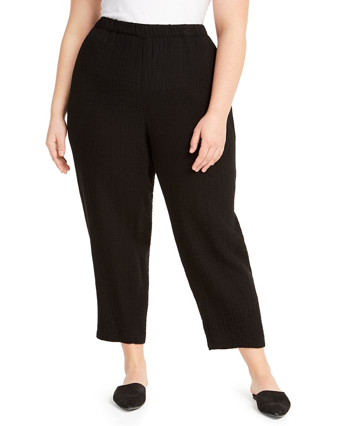 Eileen Fisher Plus Size Organic Cotton Tapered Ankle Pants - Macy's