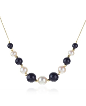 image of White Freshwater Cultured Pearls (6.5-9.5mm) with Blue Lapis (27 ct. t.w), and Gold Beads (3mm) 18