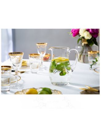 Glass Water Pitcher with Rich Gold-Tone Design