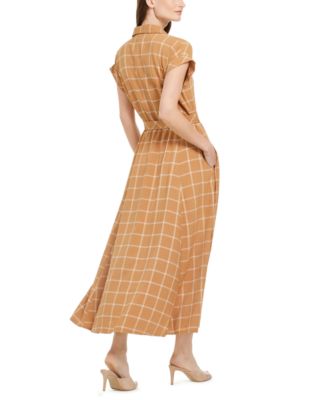 Calvin Klein Plaid Gauze Maxi Dress 
