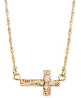 Black Hills Gold - Sideways Cross Pendant in 10k Yellow Gold with 12k Rose and Green Gold