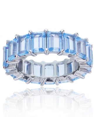Macy's - Created Light Blue Spinel Emerald Cut Eternity Band in Rhodium Plated Sterling Silver