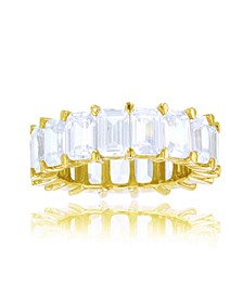 White Emerald Cut Cubic Zirconia Eternity Band in 14k Yellow Gold Plated Sterling Silver
