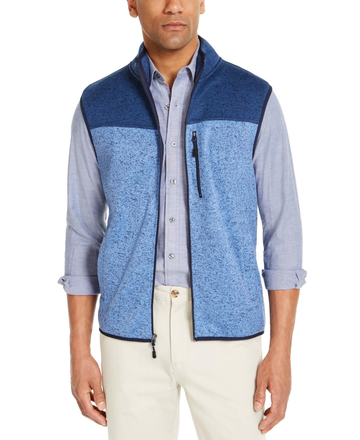 Men's Colorblock Fleece Sweater Vest, Created for Macy's - Navy Blue
