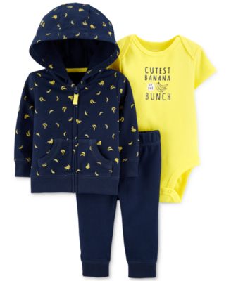 Carter's - Baby Boys 3-Pc. Cotton Banana-Print Hoodie, Bodysuit & Pants Set