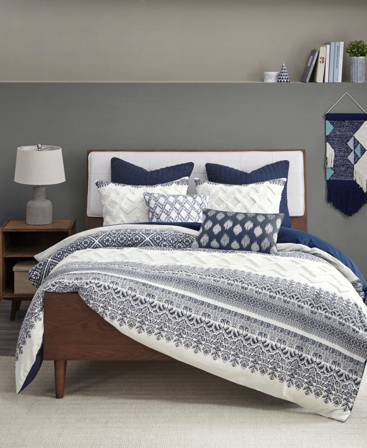 Ink+ivy Mila 3 Piece Printed Chenille Comforter Set, King/california King Bedding In Navy