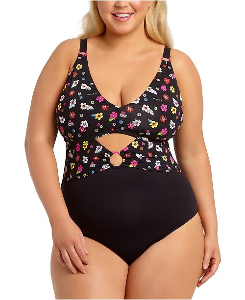 California Waves Trendy Plus Size Graceful Garden Printed Peekaboo