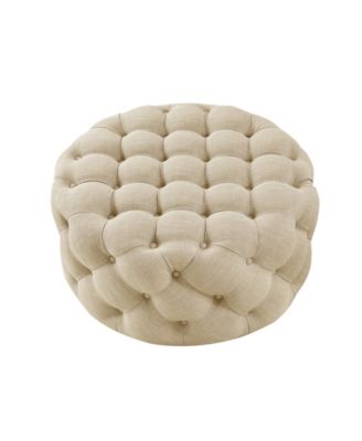 Inspired Home Bella Upholstered Tufted Allover Round Cocktail Ottoman
