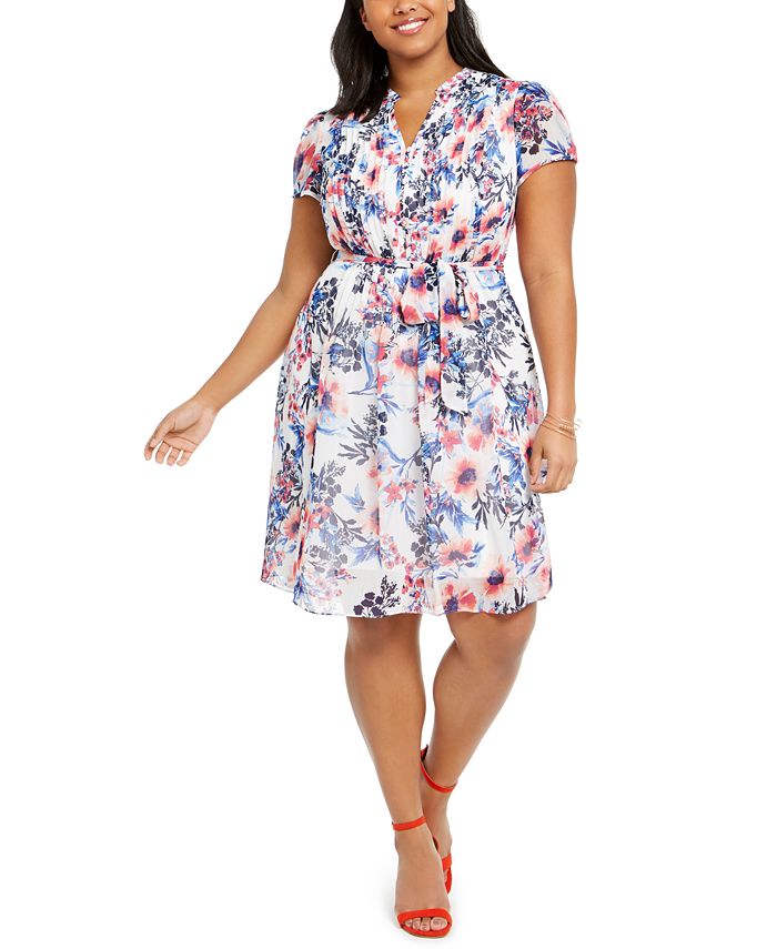 MSK Plus Size Floral Pintuck Chiffon Dress - Macy's