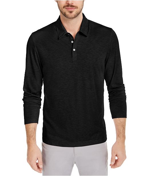Alfani Men&#39;s AlfaTech Stretch Solid Long Sleeve Polo Shirt, Created for Macy&#39;s & Reviews - Polos ...