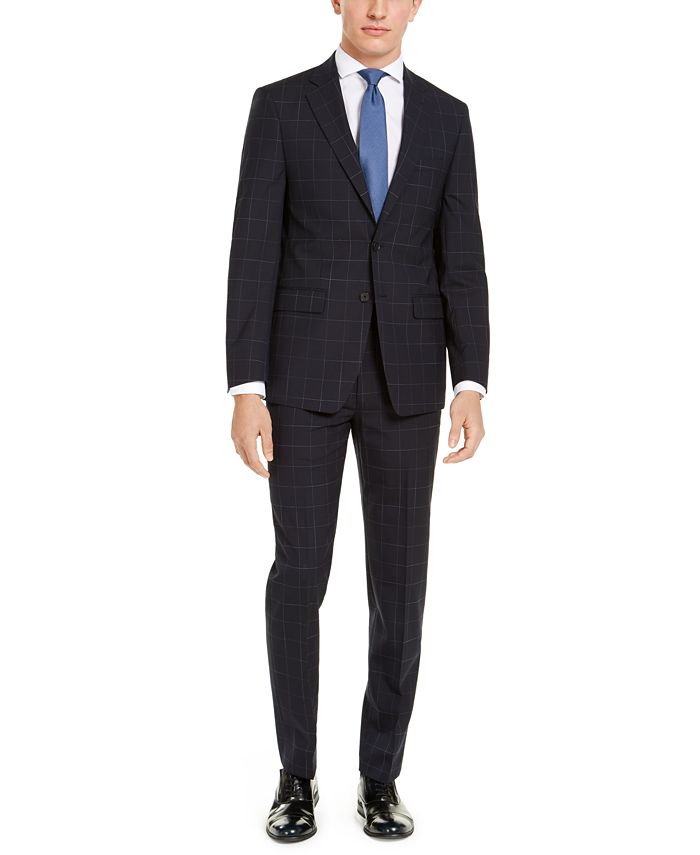 Calvin Klein Men's X-Fit Extra-Slim Fit Infinite Stretch Navy Blue  Windowpane Wool Suit Separates & Reviews - Suits & Tuxedos - Men - Macy's