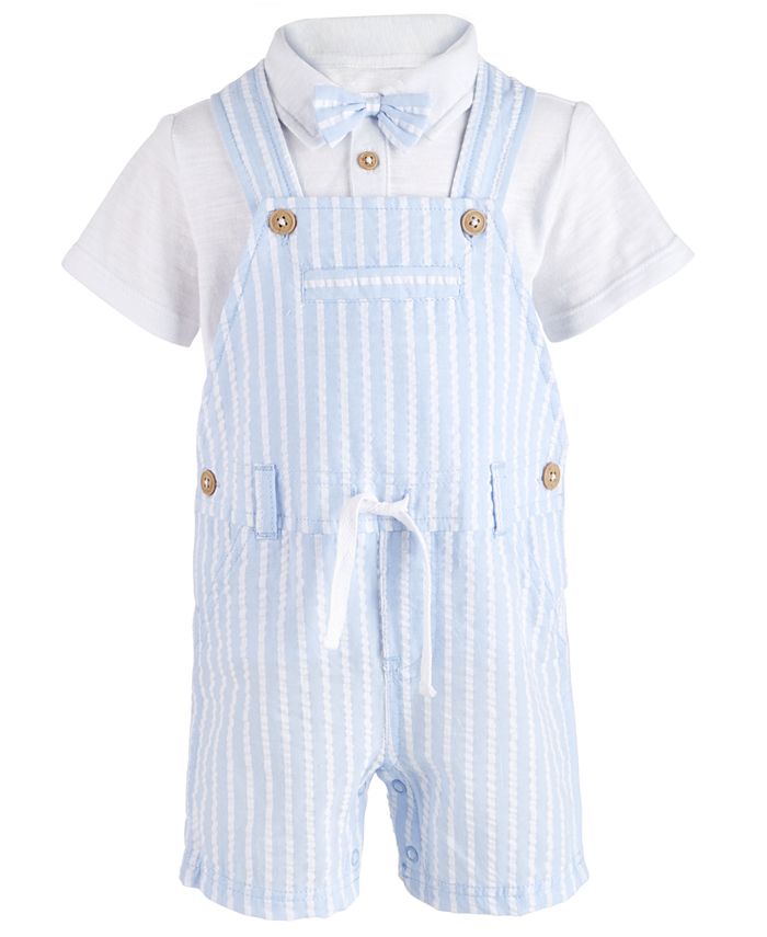 First Impressions Baby Boys 2-Piece Polo & Striped Shortalls Set Tropic Blue