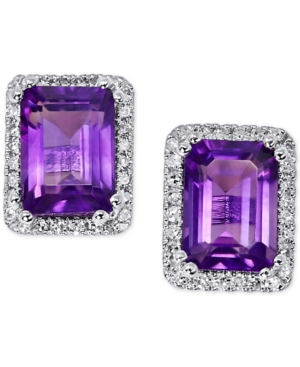 image of London Blue Topaz (2-1/4 ct. t.w.) & Diamond (1/6 ct. t.w.) Stud Earrings in 14k White Gold (Also available in Amethyst)