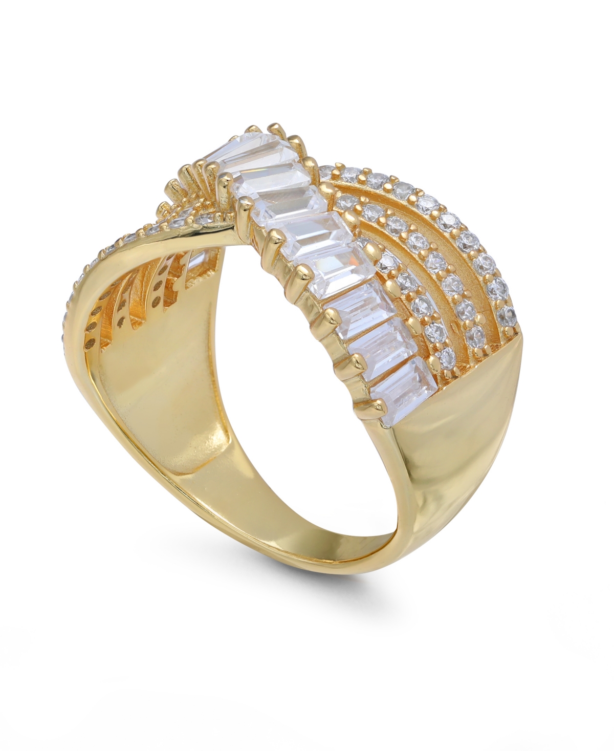 Cubic Zirconia Triple Row Baguette & Pave Crossover Ring (3 ct. t.w.) in Sterling Silver or 18K Gold over Sterling Silver