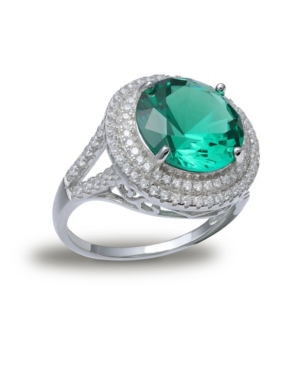 image of Green Cubic Zirconia Double Pave Row Ring (7-1/2 ct. t.w.) In Sterling Silver