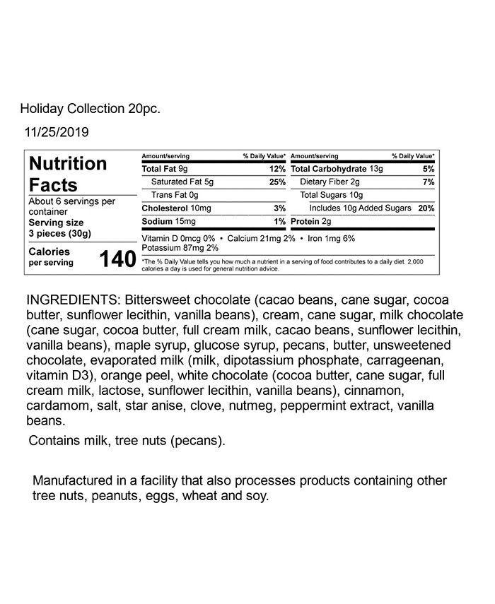 Charles Chocolates Winter Collection, 20 Piece Box of Chocolates