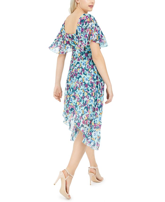 kensie Flutter-Sleeve Floral Pleated Midi Dress - Macy's