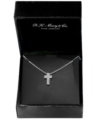 EFFY&reg; Diamond Pav&eacute; Cross 18" Pendant Necklace (1/20 ct. t.w.) in Sterling Silver or 14k Gold-Plated Sterling Silver