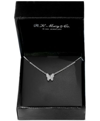EFFY&reg; Diamond Pav&eacute; Butterfly 18" Pendant Necklace (1/10 ct. t.w.) in Sterling Silver
