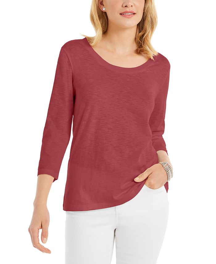Style & Co 3/4-Sleeve Scoop-Neck Top, Created for Macy's - Macy's