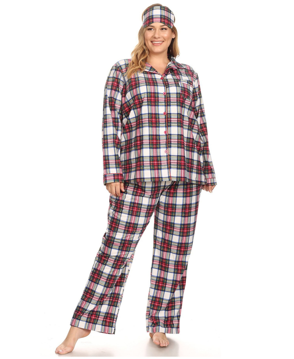Plus Size 3-Piece Pajama Set - Red Leopard